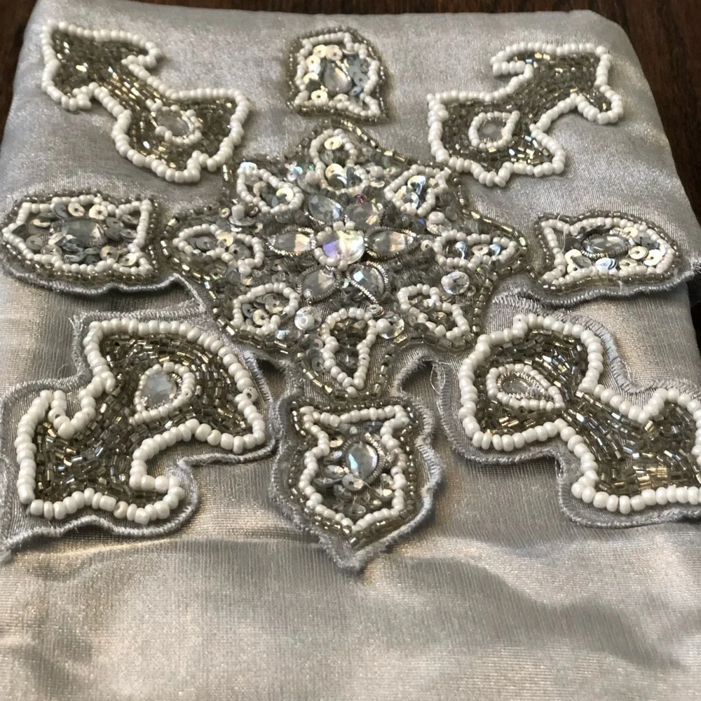 Pier 1 Imports 16” Gray Metallic Stocking w/Snowflake Embroidery & Beading - EUC